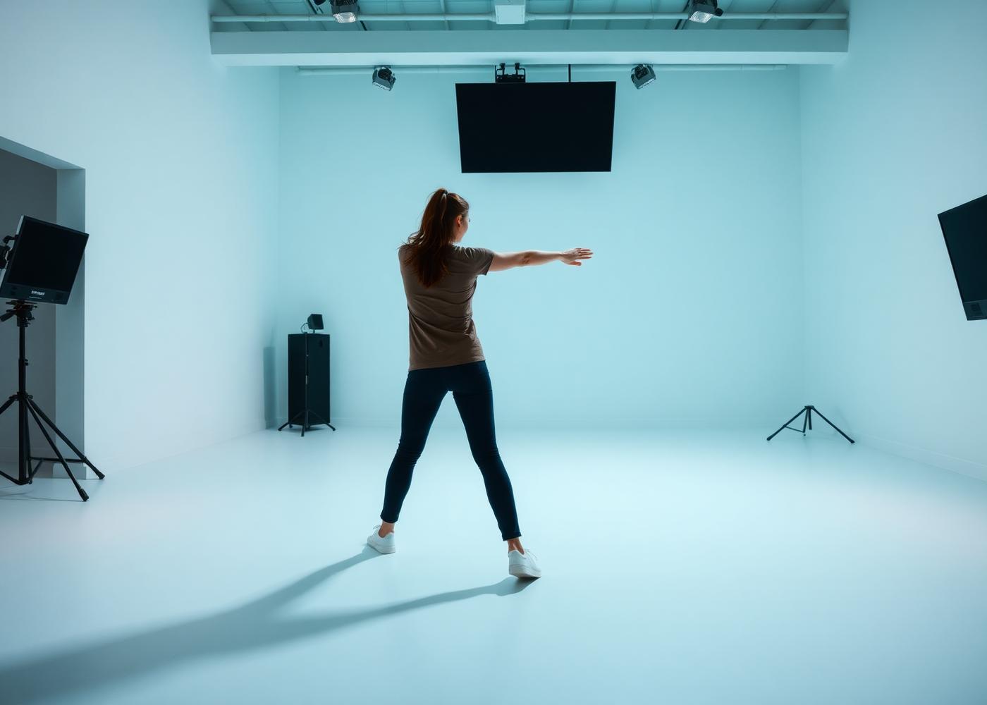 A learner practising body positioning in an open training space